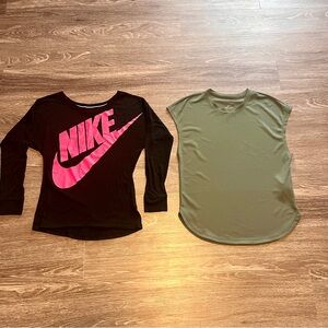 Nike Bundle! XS Black Long-Sleeve Tee with Bright Pink Logo & Green tank top